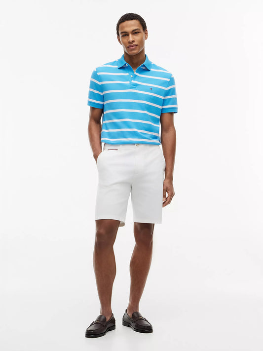 Tommy Hilfiger Regular Fit Striped Wicking Polo in Blue Crush/White Stripe