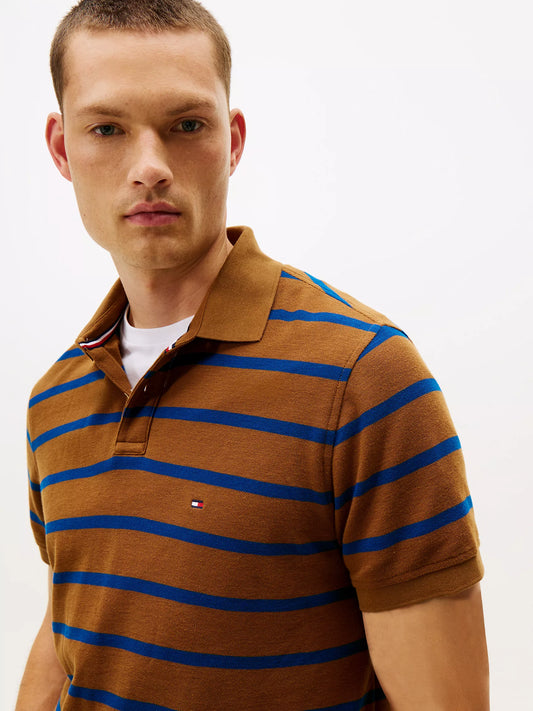 Tommy Hilfiger Regular Fit Striped Wicking Polo in Highland Khaki Stripe