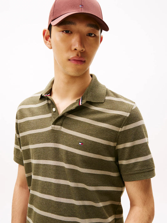 Tommy Hilfiger Regular Fit Striped Wicking Polo in Green Stripe