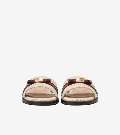 Cole Haan Women's Go-To Emalia Slide Bow Sandal in "Natural-Mahogany Croc Print"