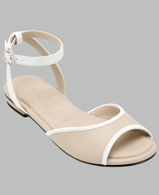 Karl Lagerfeld Paris Cabria Ankle Strap Flat Sandal | Dusty Nude/White