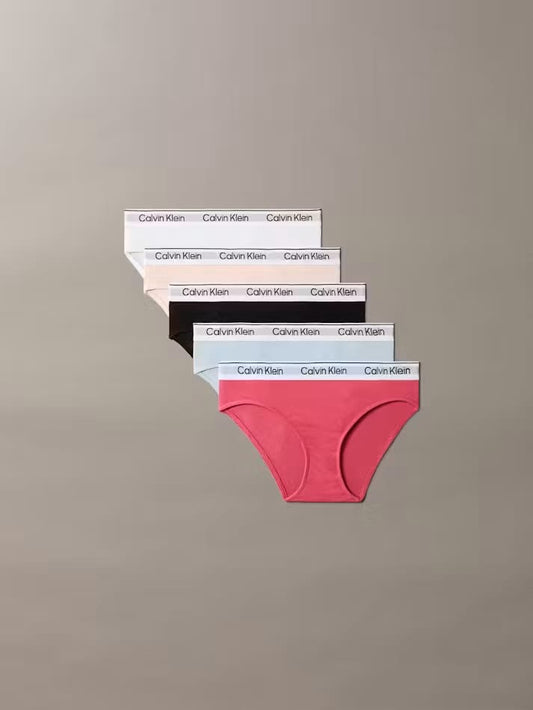 Calvin Klein Icon Cotton Stretch 5-Pack Girls' Bikini Briefs in Peony/Deep Crimson/Niagara Mist