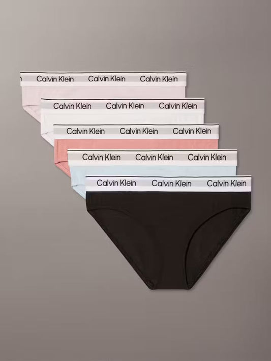 Calvin Klein Icon Cotton Stretch 5-Pack Girls' Bikini Briefs in Lilac/Apricot/Rain Dance/White/Black