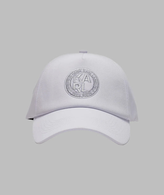 Karl Lagerfeld Paris Krystal Karl Baseball Hat | White
