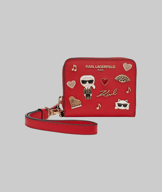 Karl Lagerfeld Paris Cate Pin Leather Small Zip Wallet in Red