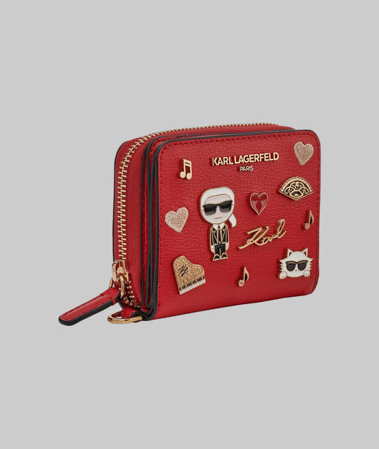 Karl Lagerfeld Paris Cate Pin Leather Small Zip Wallet in Red