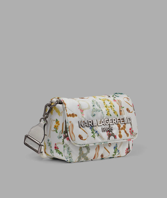 Karl Lagerfeld Paris Voyage Logo Crossbody with Bow in Winter White Multi