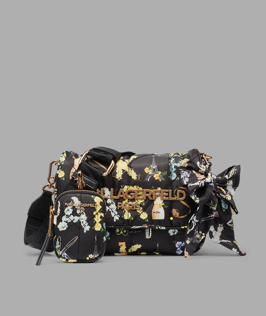 Karl Lagerfeld Paris Voyage Logo Crossbody with Bow (Black Multi)