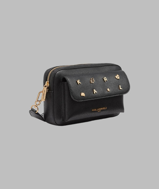 Karl Lagerfeld Paris Maybelle Camera Crossbody - Black/Gold