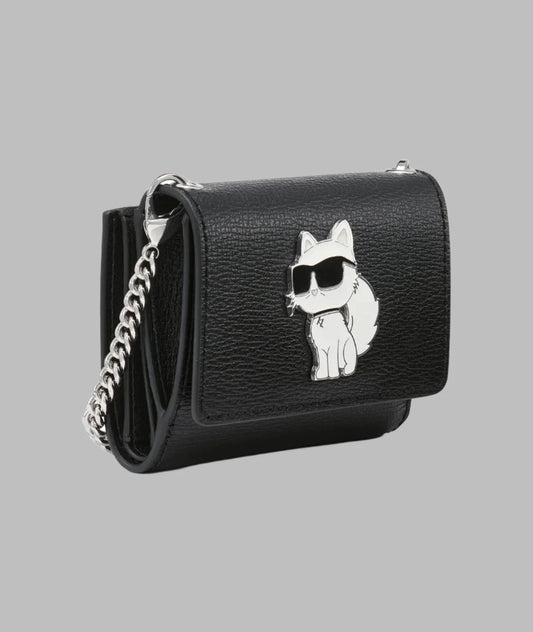 Karl Lagerfeld Paris Choupette Pin Leather Small Wallet in Black