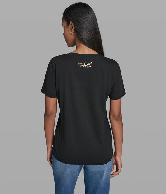 Karl Lagerfeld Paris Women's Karl Denim Emoji Tee in Black