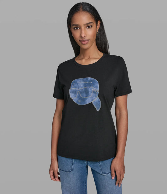 Karl Lagerfeld Paris Women's Karl Denim Emoji Tee in Black