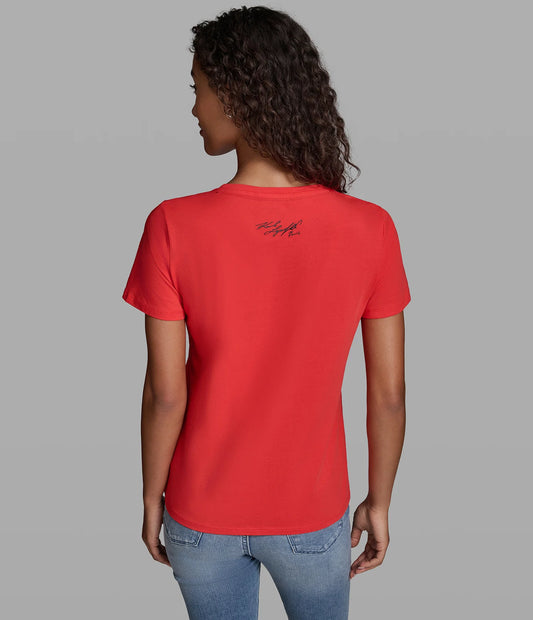 Karl Lagerfeld Paris Women's Choupette Logo Outline Tee in Apple Red