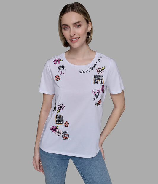 Karl Lagerfeld Luxe Whimsy Floral Tee - White
