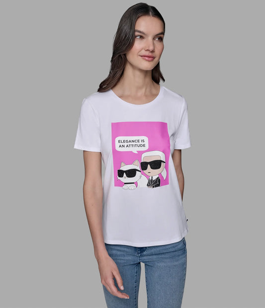 Karl Lagerfeld Elegance Quote Tee - White/Pink
