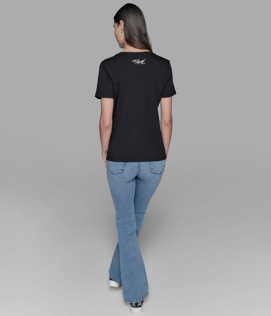 Karl Lagerfeld Elegance Quote Tee - Black/Fusion Coral