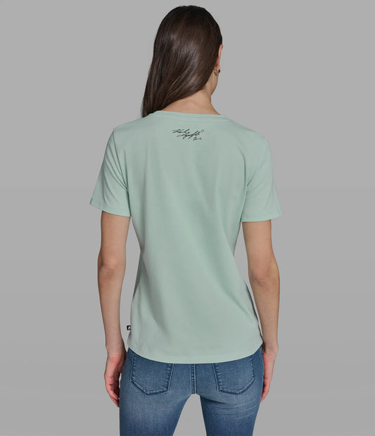 Karl Lagerfeld Paris Women’s Cotton Jersey Beekeeper Karl Tee in Fresh Mint