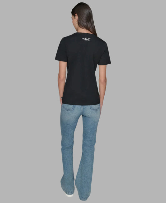 Karl Lagerfeld Jeweled Bonjour Logo Tee - Black