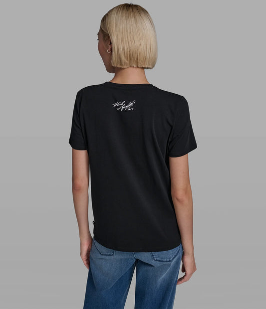 Karl Lagerfeld Paris Cotton Jersey Blue Paris Scene Tee (in black)