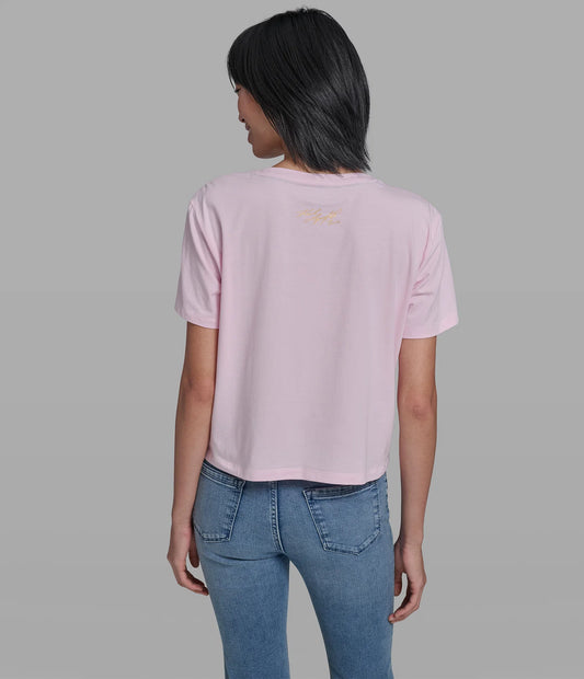 Karl Lagerfeld Paris Women’s Cotton Jersey Karl et Choupette Hearts Tee in Ballet Slipper