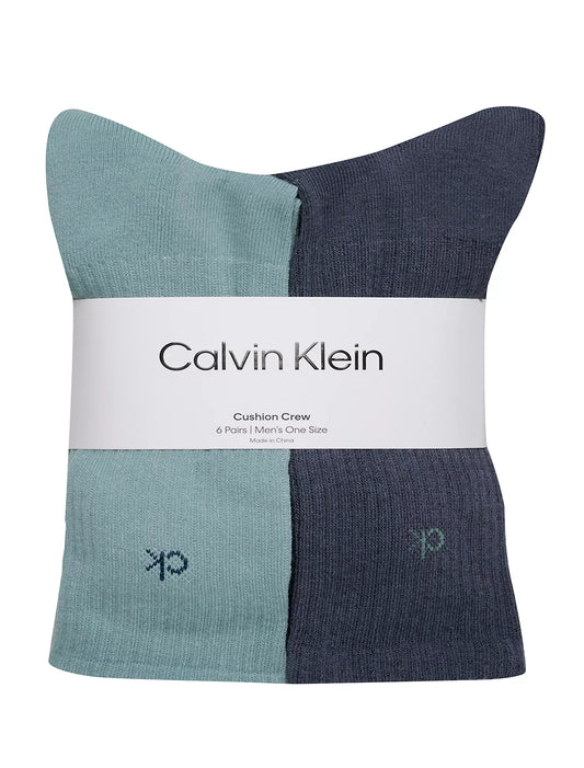 Calvin Klein Basic Cushion Crew 6-Pack Socks in Blue Assorted