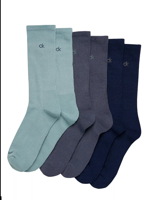 Calvin Klein Basic Cushion Crew 6-Pack Socks in Blue Assorted