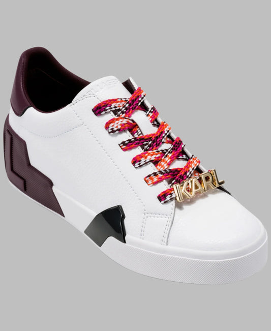 Karl Lagerfeld Paris Melora Lace Up Sneaker - White/Brown