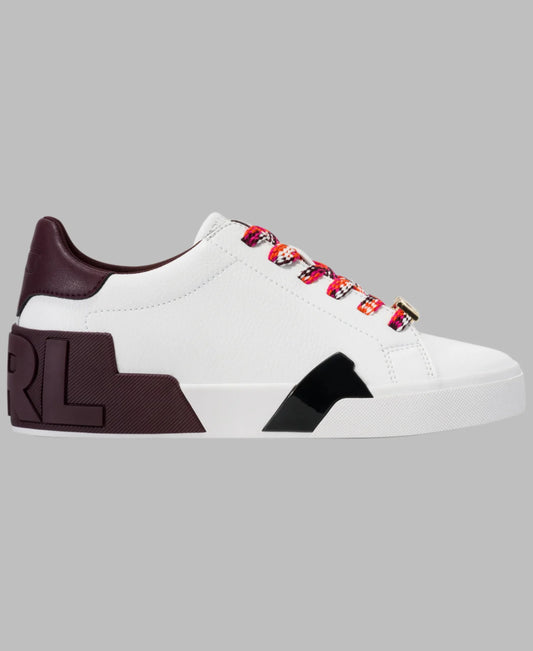 Karl Lagerfeld Paris Melora Lace Up Sneaker - White/Brown