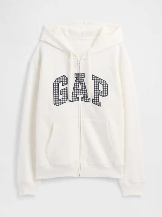 Relaxed Women Gap Logo Zip Hoodie - Navy Gingham