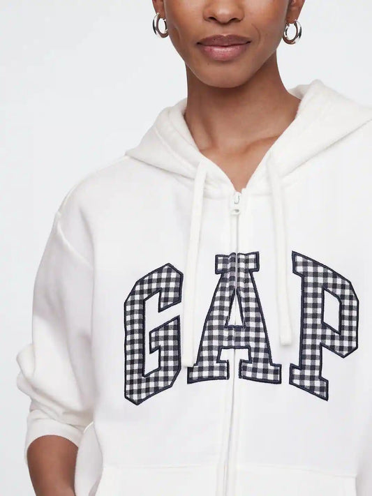 Relaxed Women Gap Logo Zip Hoodie - Navy Gingham