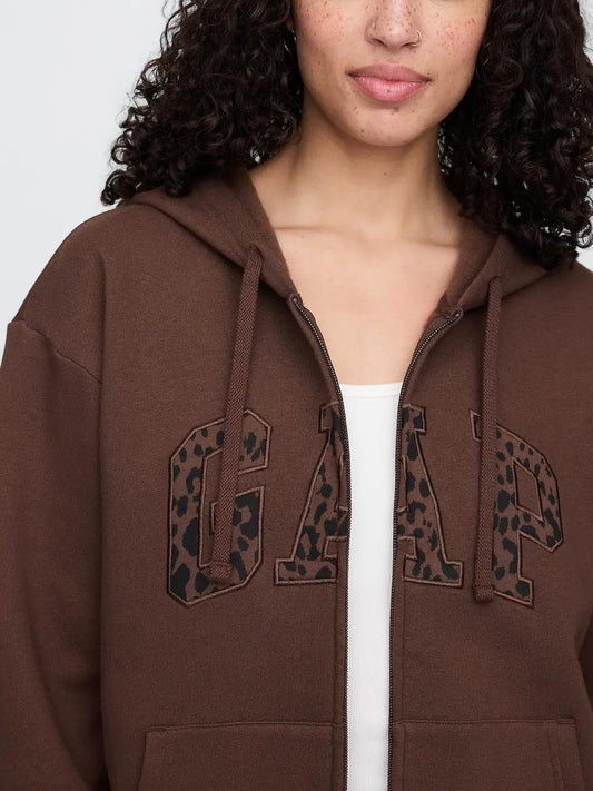 Relaxed Women Gap Logo Zip Hoodie - Chocolate Bar Brown