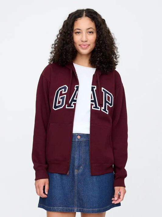 Relaxed Women Gap Logo Zip Hoodie - Deep Ruby Red