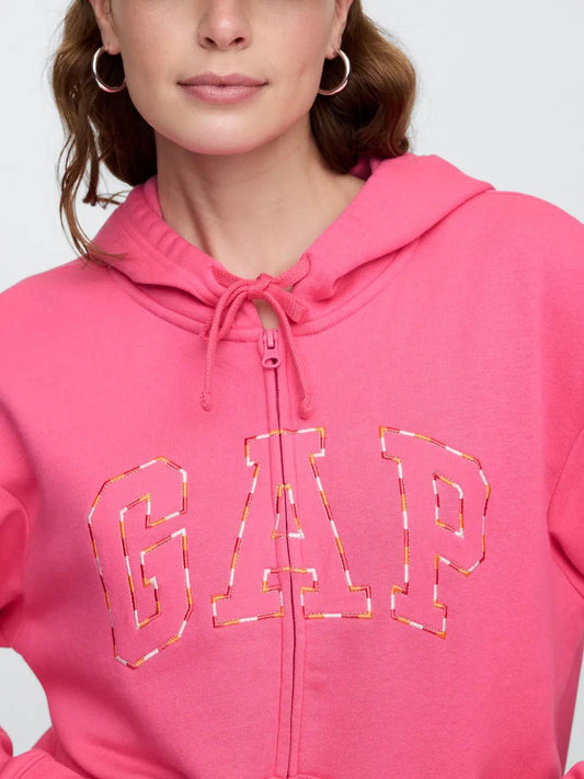 Relaxed Women Gap Logo Zip Hoodie - Neon Pink Rose