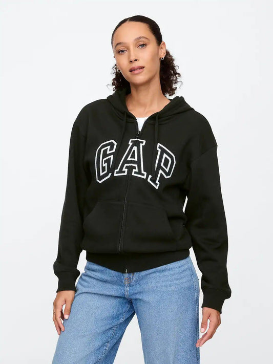 Relaxed Women Gap Logo Zip Hoodie - Black