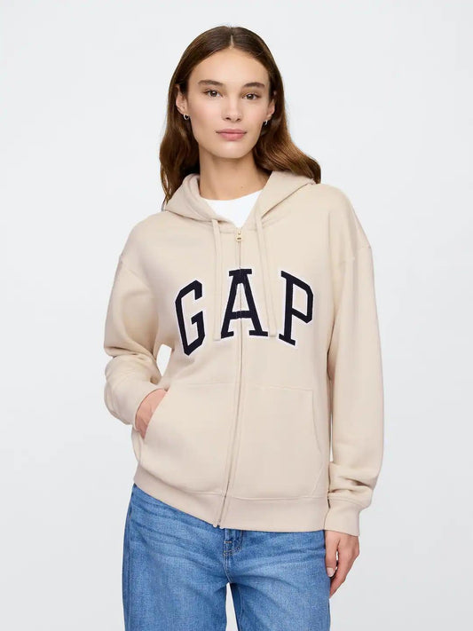 Relaxed Women Gap Logo Zip Hoodie - Tan Chino