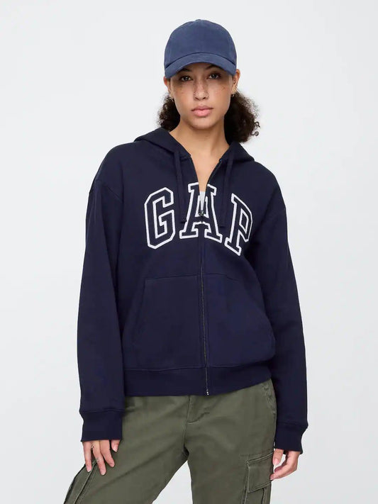 Relaxed Women Gap Logo Zip Hoodie - Navy Uniform