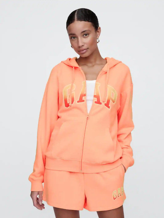 Relaxed Women Gap Logo Zip Hoodie - Orange Kiss Neon