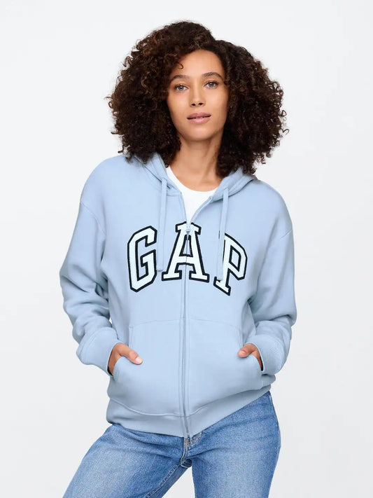 Relaxed Women Gap Logo Zip Hoodie - Light Blue Shadow