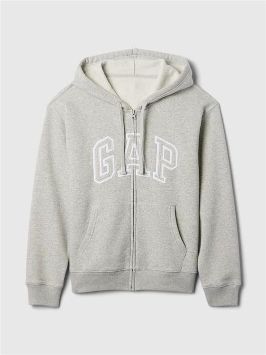 Relaxed Women Gap Logo Zip Hoodie - Gray and White Marl