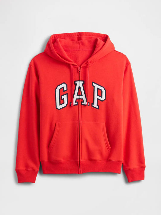 Relaxed Women Gap Logo Zip Hoodie - Poster Red