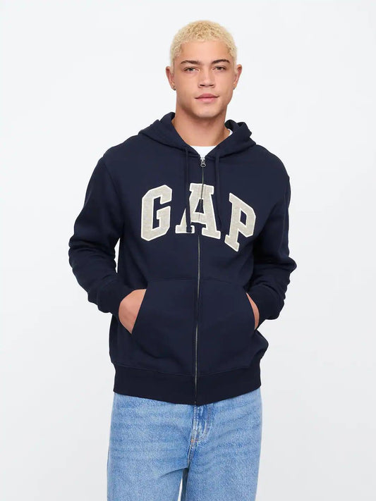 Relaxed Men Gap Logo Zip Hoodie - Tapestry Navy