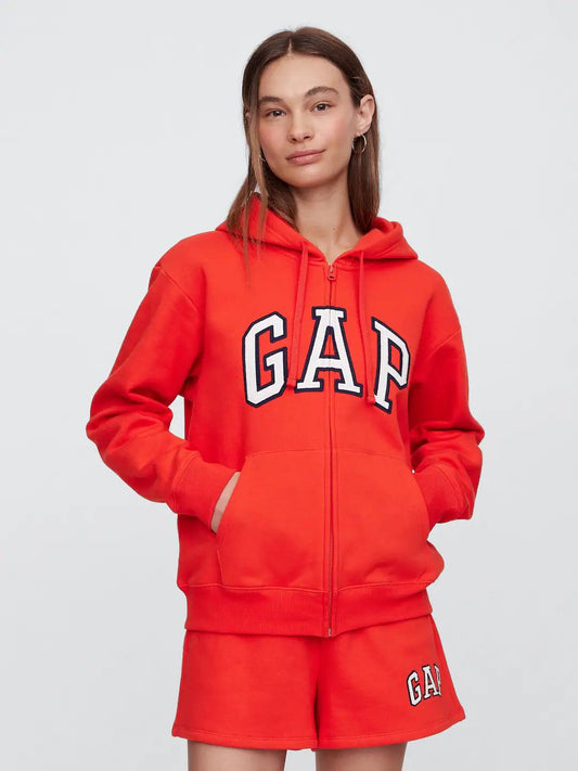 Relaxed Women Gap Logo Zip Hoodie - Poster Red