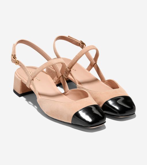 Cole Haan Women's Pella Block Heel Slingback in Beige Or Khaki