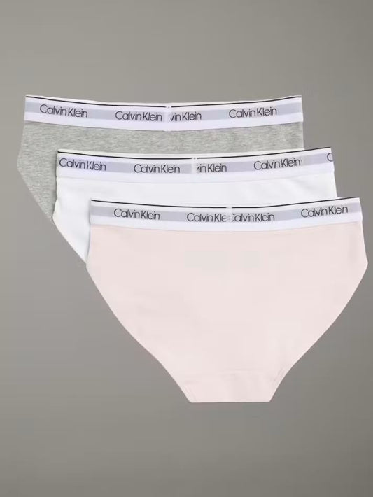 Calvin Klein Girls' Monogram Basics 3-Pack Bikini Briefs in Crystal Pink/White/Grey Heather