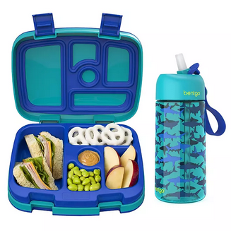 Bentgo Kids Prints Lunch Box & Water Bottle Set (Sharks):- Sharks