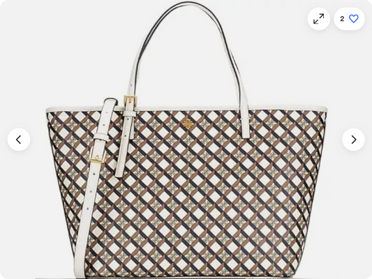 Tory Burch 143703 Geo Logo Ivory White/Blue/Brown Multicolor With Gold Hardware