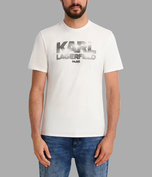 Karl Lagerfeld Paris Men's Rubberized Large Karl Logo Graphic Tee in White