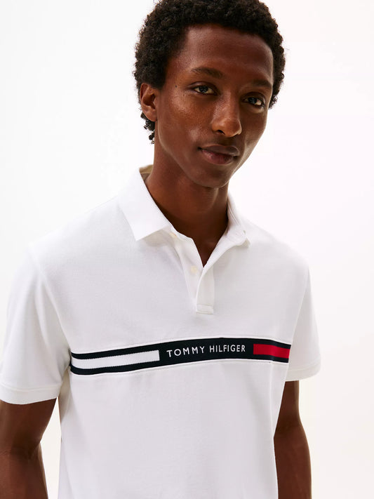 Tommy Hilfiger Regular Fit Embroidered Stripe Polo in White