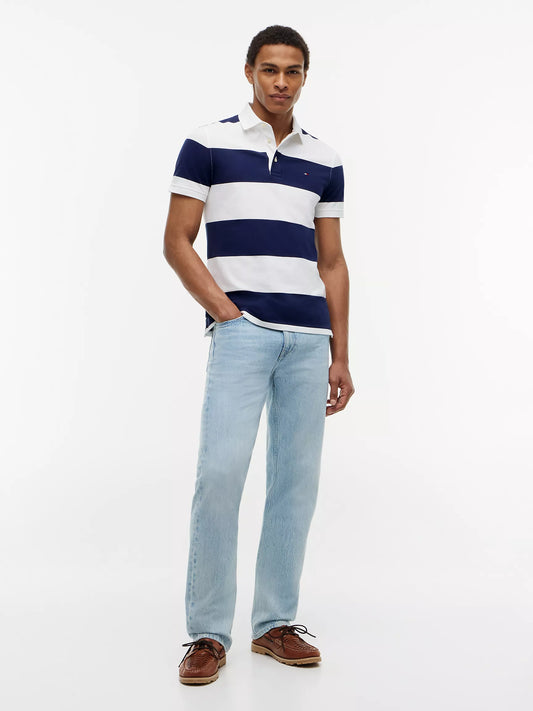 Tommy Hilfiger Men's Slim Fit Rugby Stripe Polo in Navy/White Stripe