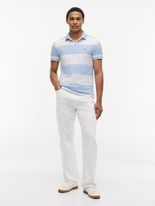 Tommy Hilfiger Men's Slim Fit Rugby Stripe Polo in Light Blue/White Stripe